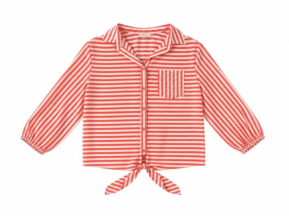Dleione Red White Striped Button Down Tie Front Blouse Top Large EUC
